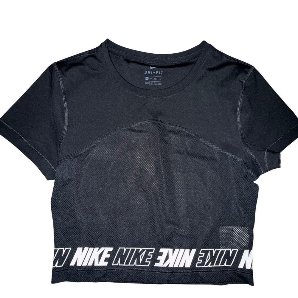 Nike Pro Set XS Black Dri-FIT Crop Top Leggings Mesh Logo Athleisure Gymwear - Picture 5 of 16